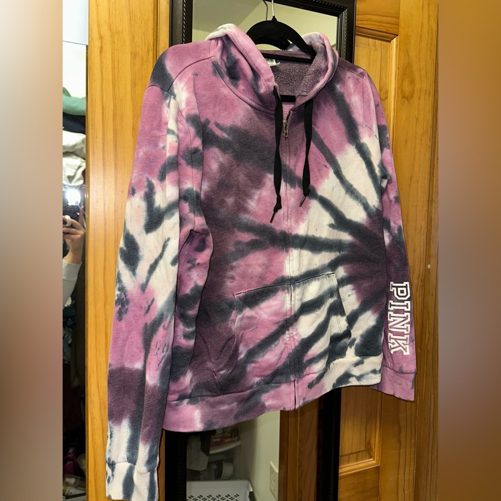 PINK Victoria's Secret Pink and Black Tie-Dye Hoodie